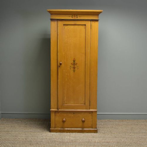 Small Victorian Antique Pine Wardrobe with the Original Paint Finish