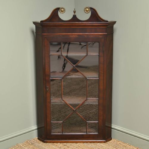 Regency Astragal Glazed Mahogany Antique Wall Hanging Corner Cupboard