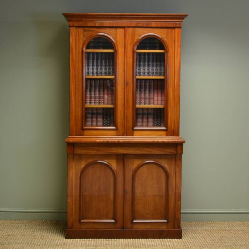 Sensational Mellow Mahogany Victorian Antique Bookcase on Cupboard