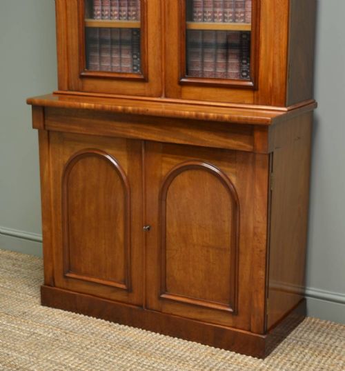 fig 1. Sensational Mellow Mahogany Victorian Antique Bookcase on Cupboard