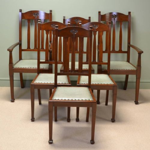 Spectacular Quality Set of Six Walnut Arts and Crafts Victorian Dining Chairs