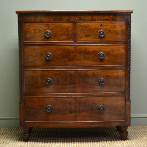 Spectacular Figured Mahogany Victorian Bow Fronted Antique Chest of Drawers