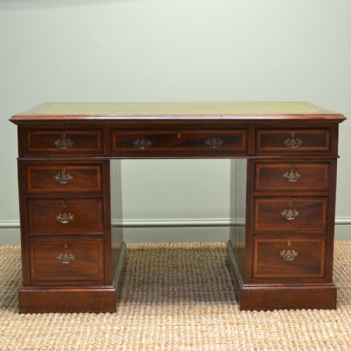 Quality Edwardian Inlaid Mahogany Antique Pedestal Desk