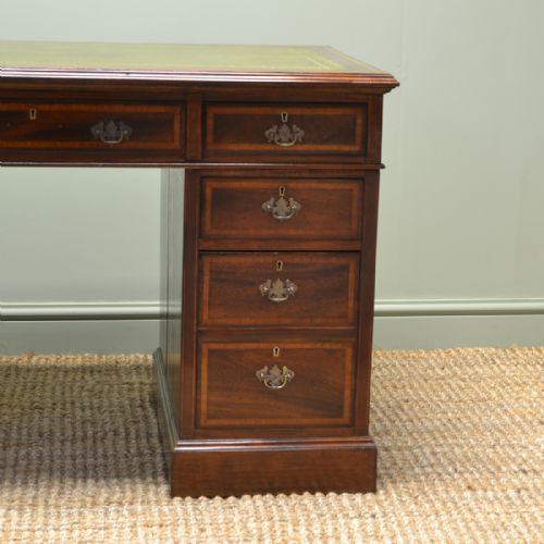 fig 1. Quality Edwardian Inlaid Mahogany Antique Pedestal Desk