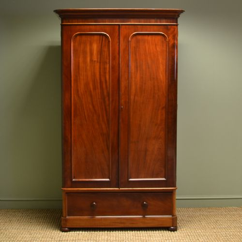 Beautifully Figured Small Mahogany Antique Victorian Double Wardrobe