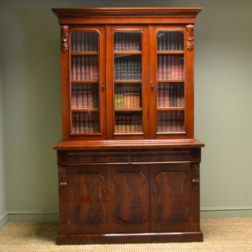 Quality Large Glazed Victorian Antique Mahogany Bookcase