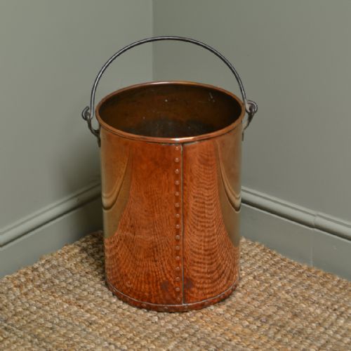 Decorative Antique Arts & Crafts Copper Log Bin / Coal Bucket
