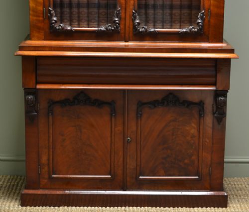 fig 1. Quality Victorian Mahogany Glazed Antique Bookcase on Cupboard.