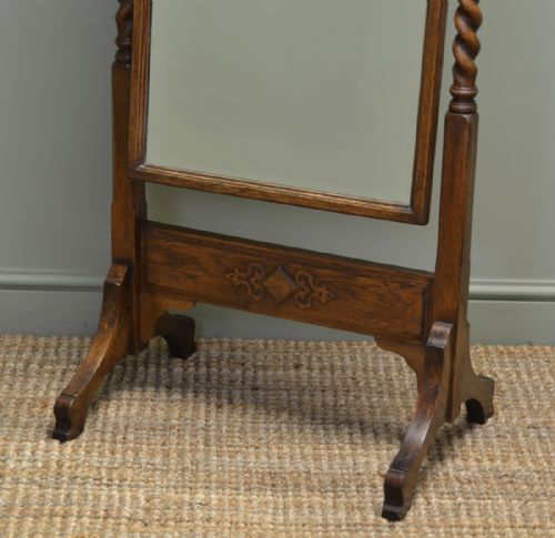 fig 1. Quality Edwardian Oak Barley Twist Antique Cheval Mirror