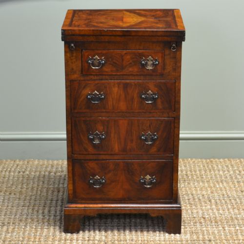 Unusual Small Edwardian Figured Walnut Antique Bachelor’s Chest