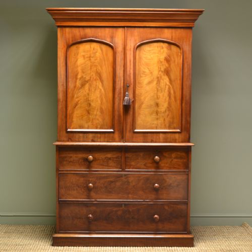Beautifully Figured Victorian Antique Mahogany Linen Press