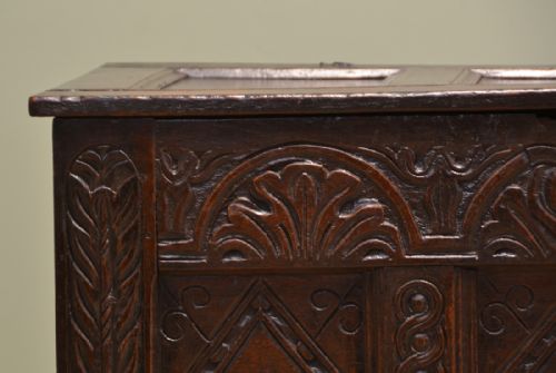 fig 1. Seventeenth Century Period Oak Antique Carved Coffer