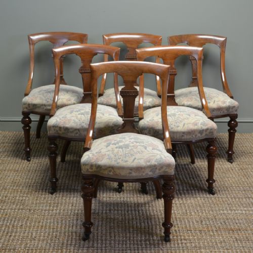 Beautifully Figured Set of Six Victorian Mahogany Spoon Back Dining Chairs