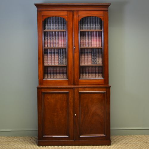 Victorian Mahogany Antique Glazed Bookcase on Cupboard