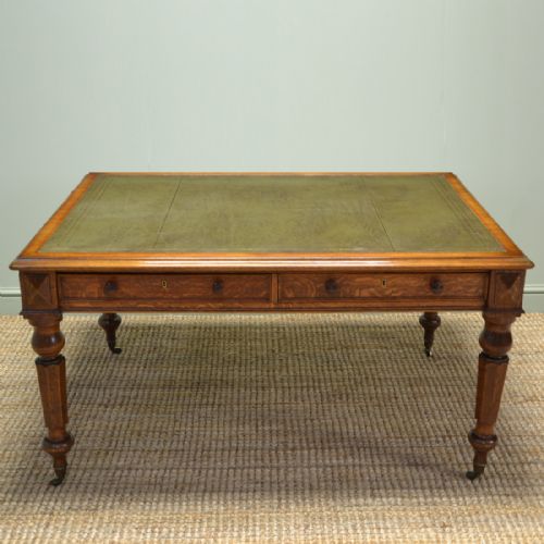 Magnificent Large Victorian Oak Antique Partners Writing Desk