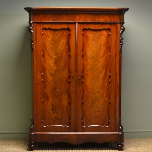 Sensational Figured Mahogany Victorian Antique Cupboard / Press