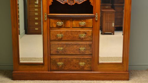 fig 1. Spectacular Maple & Co Figured Walnut Victorian Antique Triple Wardrobe