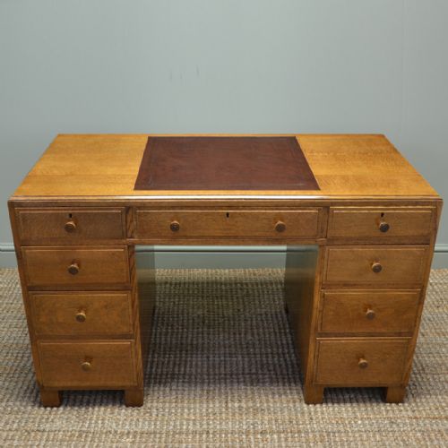 Remarkable Antique Golden Oak Art Deco Maple and Co Pedestal Desk