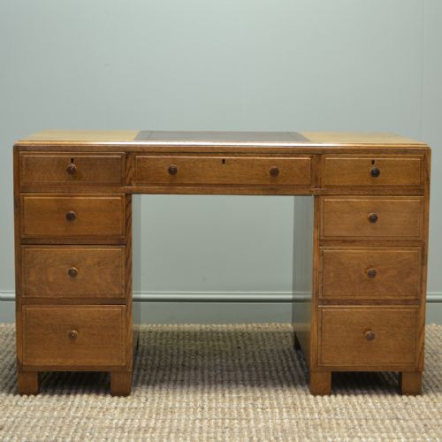fig 1. Remarkable Antique Golden Oak Art Deco Maple And Co Pedestal Desk