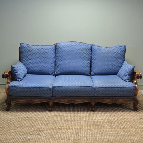 Large Edwardian Walnut Antique Bergere Settee