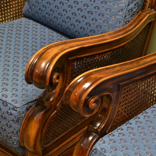 fig 1. Pair of Matching Edwardian Walnut Antique Bergere Arm Chairs