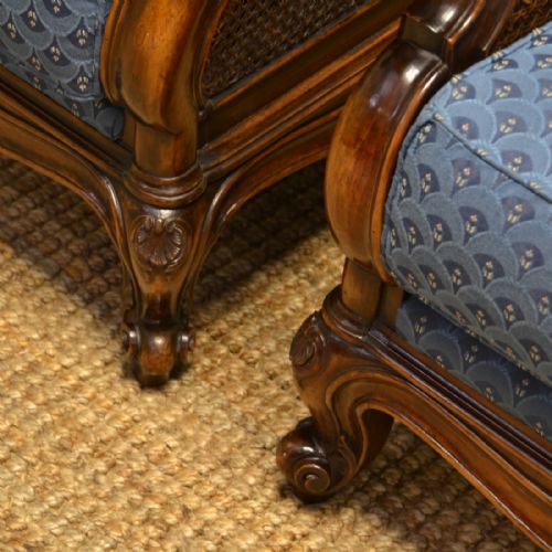fig 2. Pair of Matching Edwardian Walnut Antique Bergere Arm Chairs