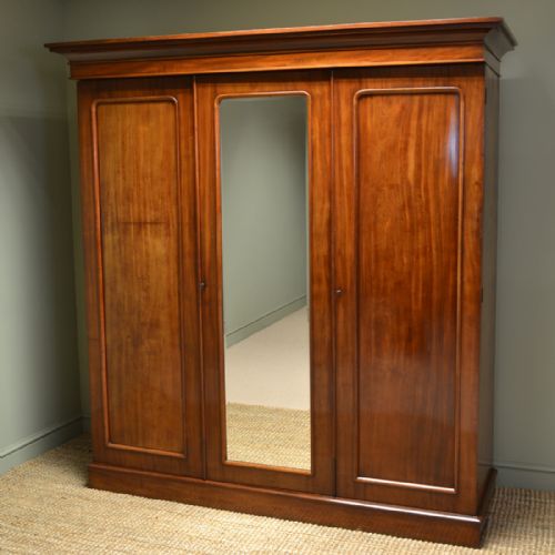 Quality Victorian Mahogany Antique Triple Wardrobe