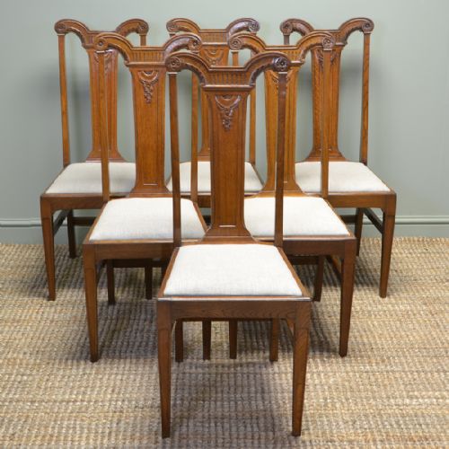 

High Quality Set of Six Arts and Crafts Victorian Golden Oak Antique Dining Chairs
