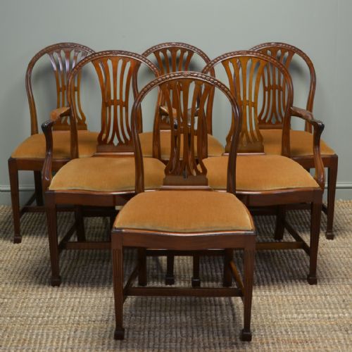 Quality Set of Six Hepplewhite Design Edwardian Walnut Antique Dining Chairs