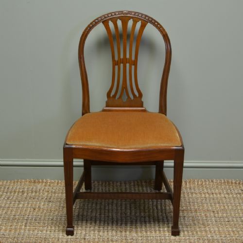 fig 1. Quality Set of Six Hepplewhite Design Edwardian Walnut Antique Dining Chairs