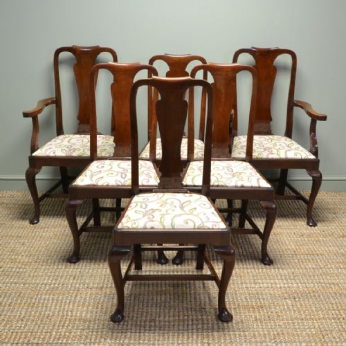 Quality Set of Six Cuban Mahogany Queen Anne Design Edwardian Dining Chairs