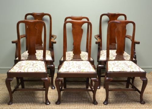 fig 2. Quality Set of Six Cuban Mahogany Queen Anne Design Edwardian Dining Chairs