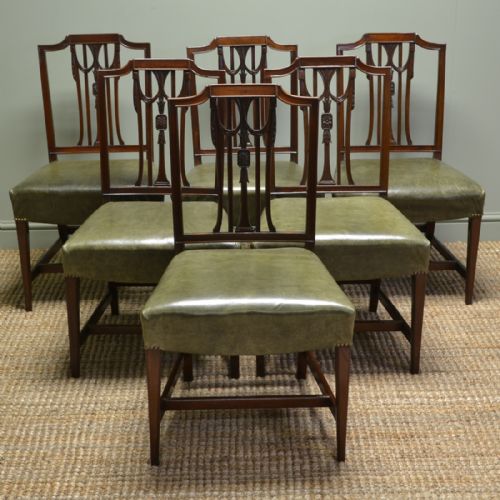 Set of Six Hepplewhite Design Edwardian Mahogany Antique Dining Chairs