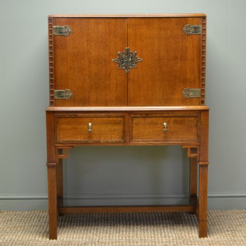Quality Golden Oak Antique Art Deco Cupboard on Stand