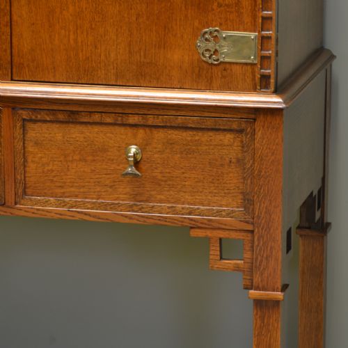 fig 1. Quality Golden Oak Antique Art Deco Cupboard On Stand
