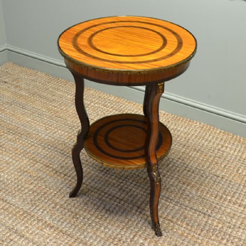 Fine Quality Edwardian Antique Satinwood Occasional Table with Decorative Brass Ormolu Mounts.