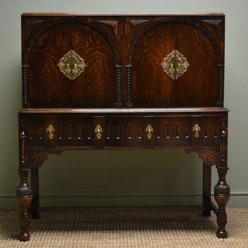 High Quality Edwardian Oak Antique Cupboard on Stand