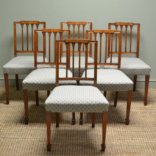 
Fine Quality Set of Six Figured Walnut Edwardian Antique Dining Chairs
