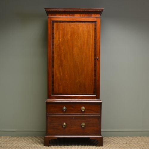 
Georgian Antique Mahogany Crossbanded Cupboard on Chest
