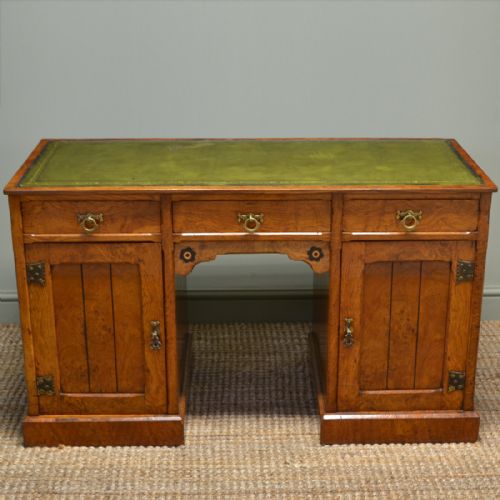 High Quality Unusual Victorian Arts and Crafts Pollard Oak Pedestal Desk