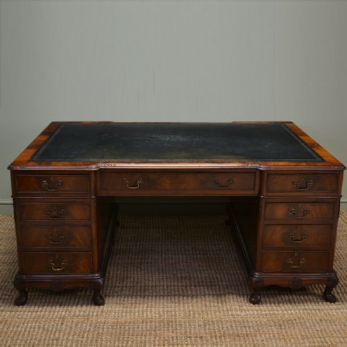 Huge Edwardian Figured Mahogany Antique Office Desk