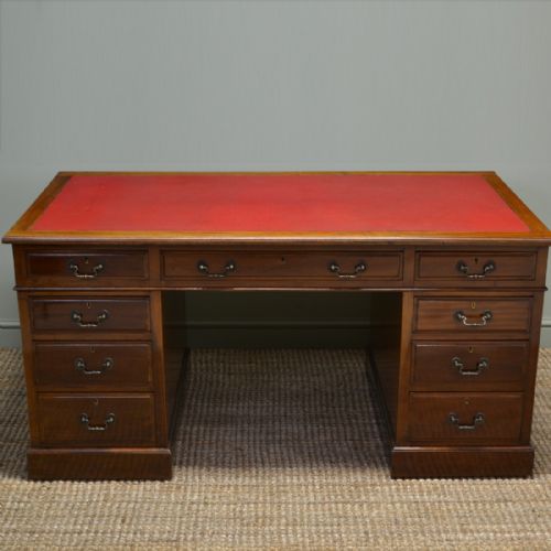 Large Quality Edwardian Walnut Antique Pedestal Desk