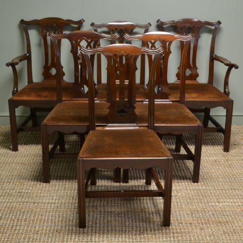 Stunning Quality Set of Six Antique Edwardian Solid Walnut Dining Chairs