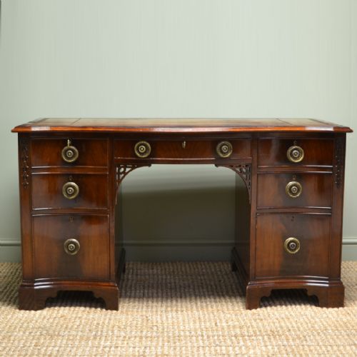 Spectacular Serpentine Shaped Front Edwardian Figured Mahogany Antique Desk