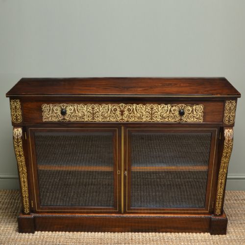 Spectacular Regency Rosewood Brass Inlaid Antique Secretaire Cabinet