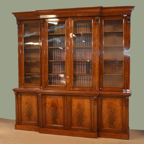 Magnificent Huge Figured Mahogany Regency Break Fronted Library Bookcase
