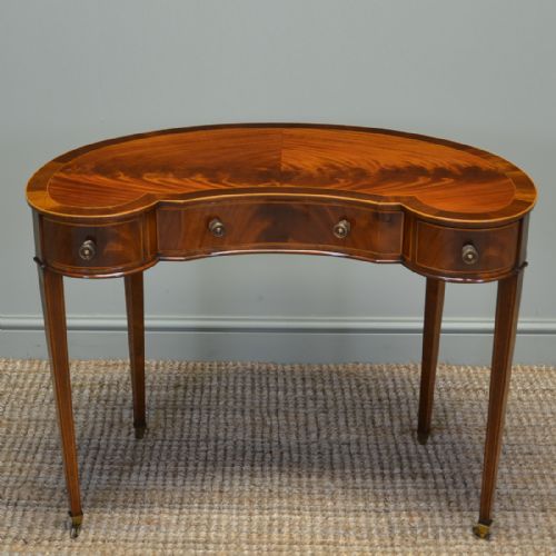 Fine Quality Edwardian Figured Mahogany Kidney Shaped Antique Writing Desk.