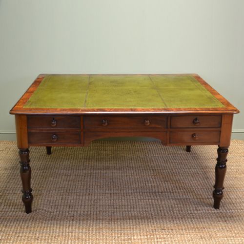 Large Figured Mahogany Victorian Antique Partners Library Desk