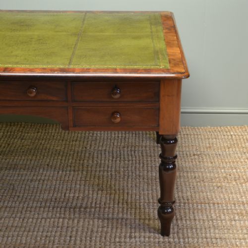 fig 1. Large Figured Mahogany Victorian Antique Partners Library Desk