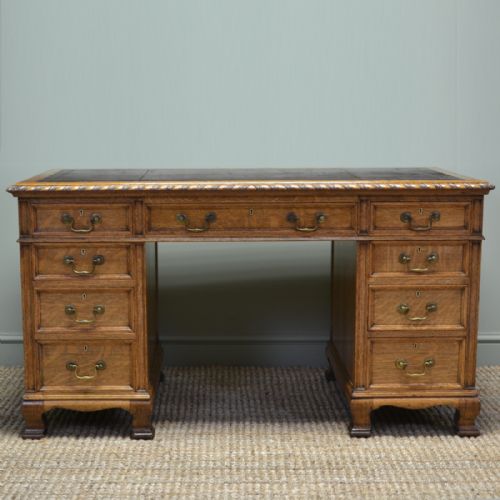 Stunning Golden Oak Edwardian Antique Pedestal Desk
